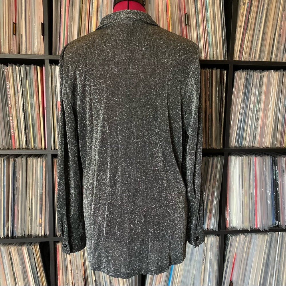 Vintage Silver Disco Button Down Pointed Collar 7… - image 6